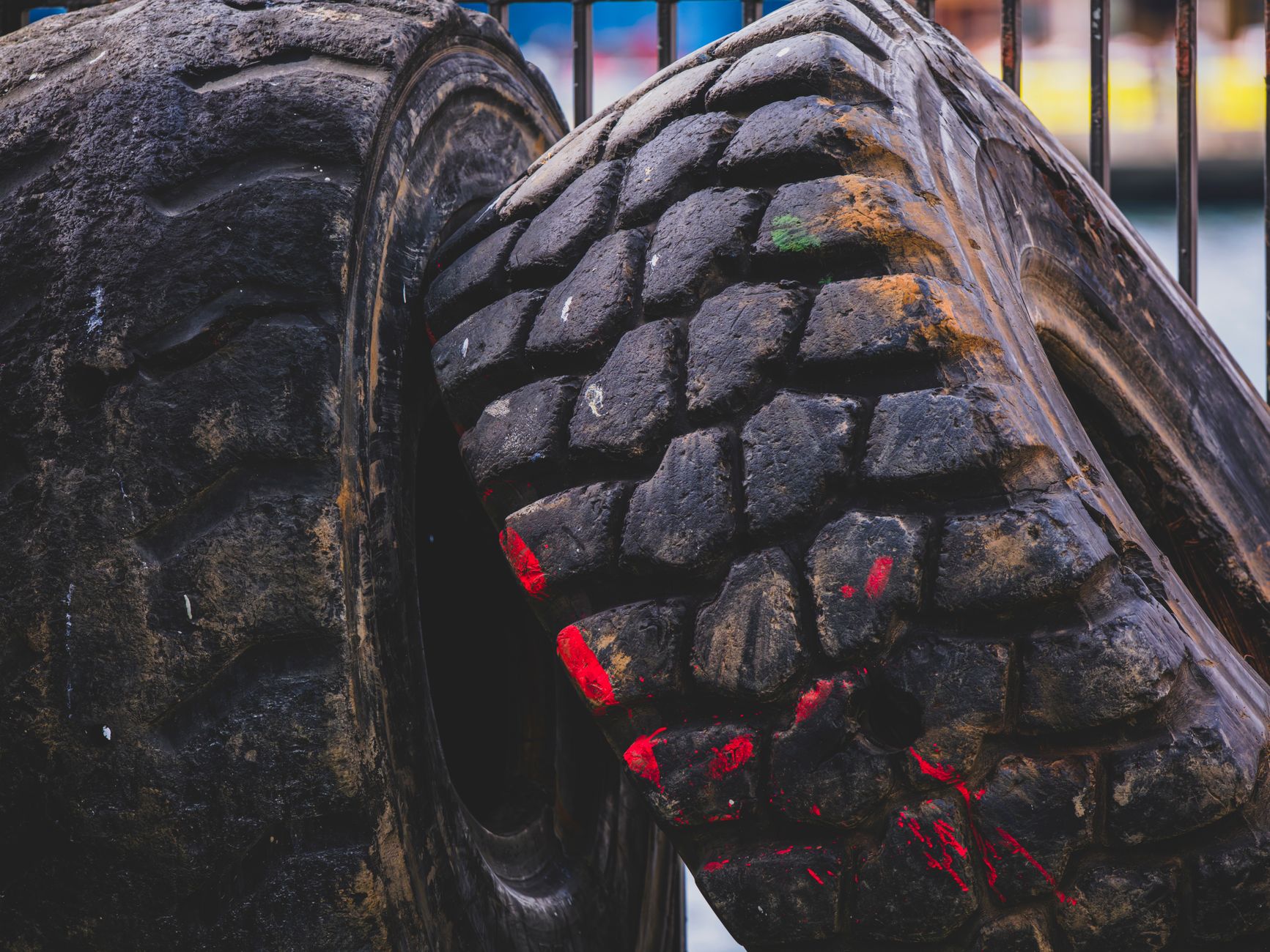 An old bald tire showing worn tread